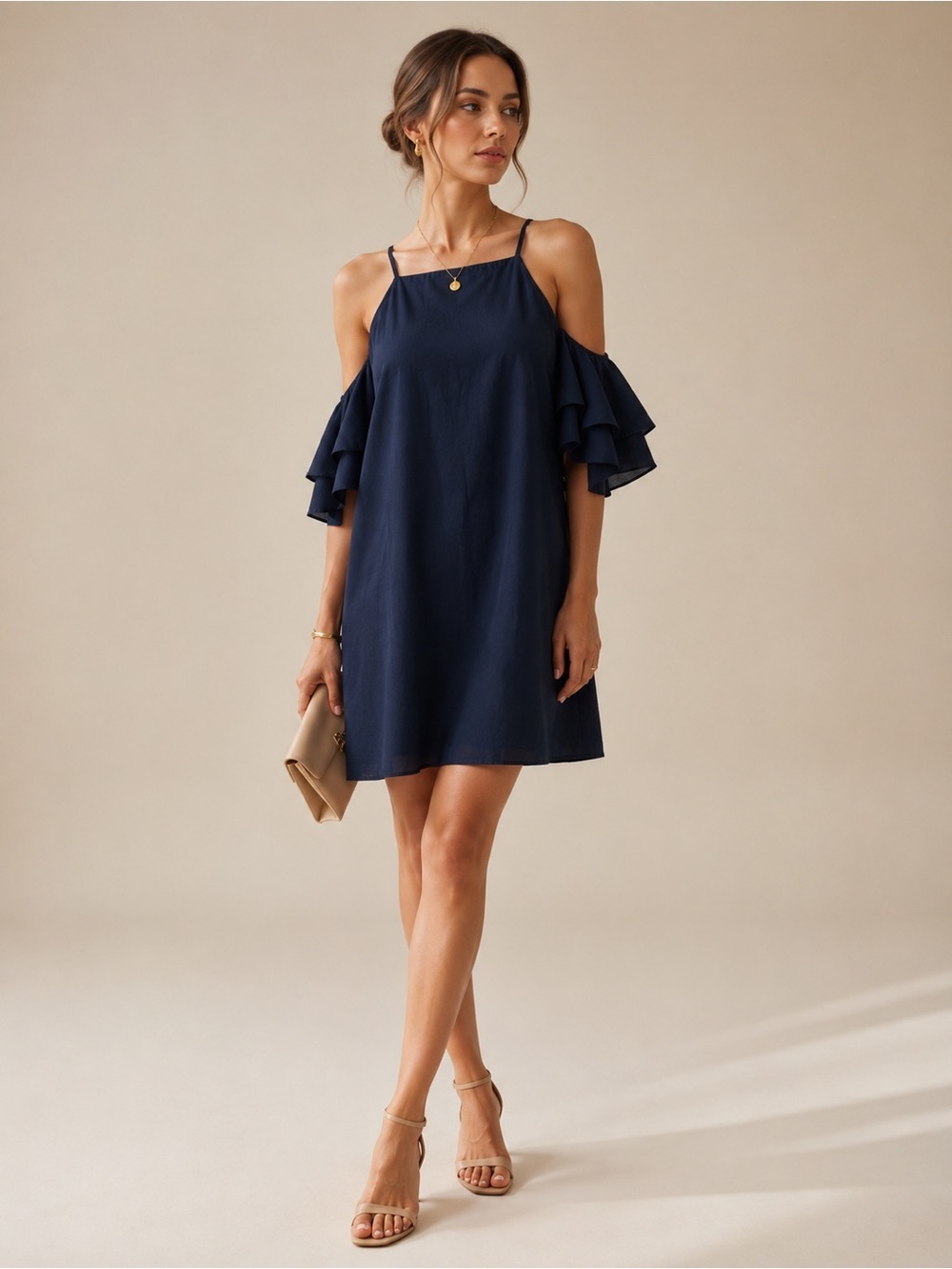 Amanda Uprichard Navy Cold Shoulder Flutter Sleeve Shift Dress S
